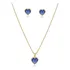 Conjunto Kit Colar E Brinco Coracao Pedras Zircônias Banhado Cor Azul