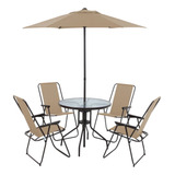 Conjunto Kit De Jardim Praia Guarda Sol   4 Cadeiras   Mesa
