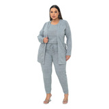 Conjunto Lanzinha Cardigan  kimono  Regata Calça Plus Size