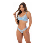 Conjunto Lingerie Rendado Sem Bojo Com Aro Calcinha Sutiã