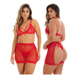 Conjunto Lingerie Sexy 3 Peças Com Aro Saia Tule