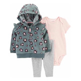 Conjunto Longo Bebê 3 Peças De Fleece Floral Carters