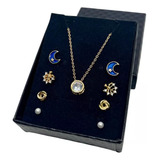 Conjunto Luxo Feminina Ponto De Luz Pares Brincos Folheado