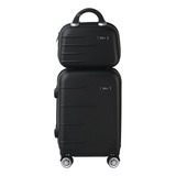 Conjunto Mala De Bordo C  Rodas 360  E Frasqueira Para Viagens Silent Ipanema   Preta