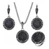 Conjunto Marcassita Colar+brinco+anel Com Pedra Preta 