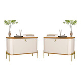 Conjunto Mesa De Cabeceira Albania Off White Nature Dourado