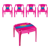 Conjunto Mesa E 4 Mini Cadeira Poltrona Infantil Com Label Cor Maravilha