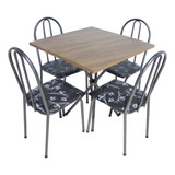 Conjunto Mesa Quadrada Com Tampo De Madeira Mdf 4 Cadeiras Pop Tubo De Aço Resistente Para Jantar Cozinha Cor Da Cadeira Craqueado Floral Preto Ps Móveis