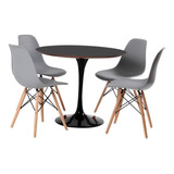 Conjunto Mesa Saarinen Preta 90cm E 4 Cadeiras Eames Cinza