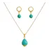 Conjunto Pedra Azul Turquesa Colar + Brincos Folheado Ouro