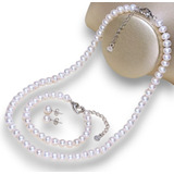 Conjunto Perola Branca Rosa
