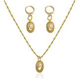 Conjunto Pingente Oval Perola