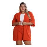 Conjunto Plus Size Feminino Kimono E Short Praia Verão