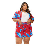 Conjunto Plus Size Kimono E Short Feminino Verão Elegante