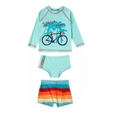 Conjunto Praia Infantil Camiseta E 2 Sungas Biciclet Tip Top