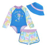 Conjunto Praia Proteção Solar Fps 50 Kids Praia 3 Peças Azul