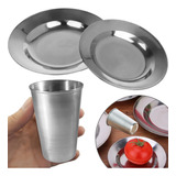 Conjunto Prato 20 Cm E Copo Aço 220 Ml Inox Resistente 15 Un