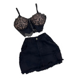 Conjunto Preto Cropped Saia