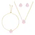 Conjunto Pulseira Brinco Colar Gota Rosa Claro Folheado Ouro