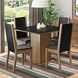 Conjunto Sala De Jantar Madesa Moscou Plus Mesa Tampo De Vidro Com 4 Cadeiras - Rustic/preto/sintético Preto