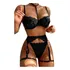 Conjunto Sexy  Lingerie Com Cinta Liga Sensual E Gargantilha
