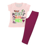 Conjunto Tam 1-14 Calça Pink E Blusa Para Meninas Infantil