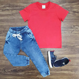 Conjunto Verão Camiseta Vermelha Calça Jogger Infantil Roupa