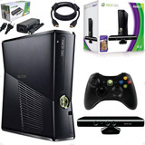 Console De Videogame Xbox 360 Completo + Kinect + 1 Controle Original + Jogos Originais + Fonte + Cabo De Imagem - Microsoft Slim Edição Standard