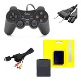 Controle Memory Card Cabo De Força E Av Compatível Com Ps2 Cor Preto