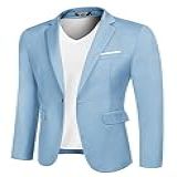 Coofandy Blazer Masculino Casual Slim Fit Casaco Esportivo Jaqueta Terno De Negócios Jaquetas Um Botão, Azul Claro, 3x-large