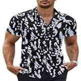 Coofandy Camisa Masculina Casual De Manga Curta Com Botões Para Homens Verão Negócios Casual, Abstrato Branco-preto, M