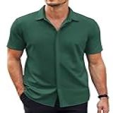 Coofandy Camisa Masculina De Manga Curta, Sem Rugas, Casual, Com Botões, Camisa Social De Verão, Verde Lago, Xgg