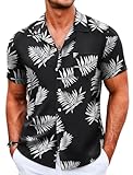 Coofandy Camisas Havaianas Masculinas Casuais De Botão Camisa De Manga Curta, Folhas De Palmeira Pretas, Xxg