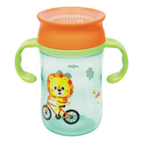 Copo De Treinamento 360  Bubazoo 300ml Com Alça E Tampa Buba Leão Laranja