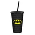 Copo Plastico Tampa Canudo Batman Logo Dc Comics Bebida Geek Cor Preto