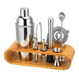 Coqueteleira Profissional Kit Barman 550ml Aço Inox Madeira Cor Cinza
