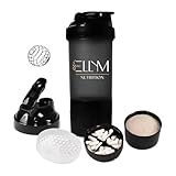 Coqueteleira Shakeira Garrafinha Copo Academia Com Porta Comprimido E Whey 500ml Preta Ellym Nutrition 15x8x8
