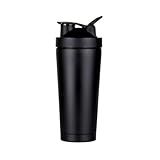 Coqueteleira Shakeira Whey Protein Academia Squeeze Shaker Térmico Inox Conserva Temperatura Parede Dupla Água Chá Suco  Preto 