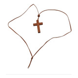 Cordão De Couro Com Cruz Crucifixo De Madeira Colar