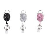 Cordão De Cristal Moderno Feito à Mão Estilo Resistente, Suporte De Crachá De Identidade/nome, Clipe Retrátil De Carretel De Strass (3 Peças/pacote)