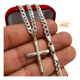 Cordão Escama Peixe Prata Crucifixo Cruz Cristo Promoção 5mm
