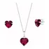 Cordão Feminino Prata 925 Conjunto Brincos Pingente Coração Cor Vermelho