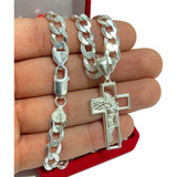 Cordão Pingente Prata Escamada Promoção Face Cruz Cristo 8mm