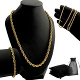 Cordão Torcido Baiano Masculino Banhado Ouro 18k + Pulseira