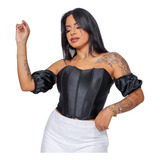 Corpete Cropped Top Estruturado Tomara Que Caia Com Mangas