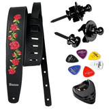 Correia Guitarra Violão Baixo Basso Vt Fl Floral Preto + Kit