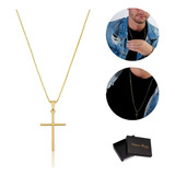 Corrente Cordão Masculino Banhado A Ouro 18k + Pingente Cruz