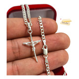 Corrente Escama De Peixe Prata Pingente Crucifixo Cristo 3mm