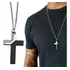 Corrente Masculina Colar Crucifixo Cruz Prata Preta Aço Inox