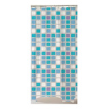 Cortina Box Grossa Antimofo Pvc 198x180 Cm C Ganchos Cor Ladrilho Azul E Branco